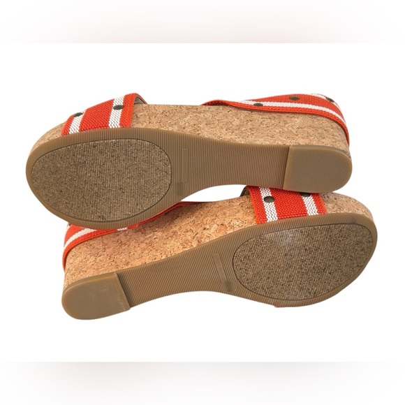 Lucky Brand Miller Platform  Orange/White Stripe High Cork Wedge Sz 10 - Picture 10 of 12